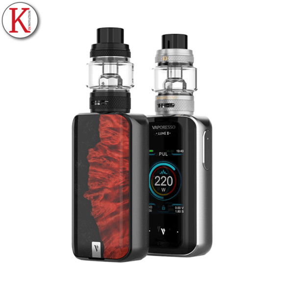 Le kit LUXE 2 par Vaporesso, une puissance maximum de 220watts apportée par deux accus 18650 (fournis séparéments) et son clearo NRG-S.